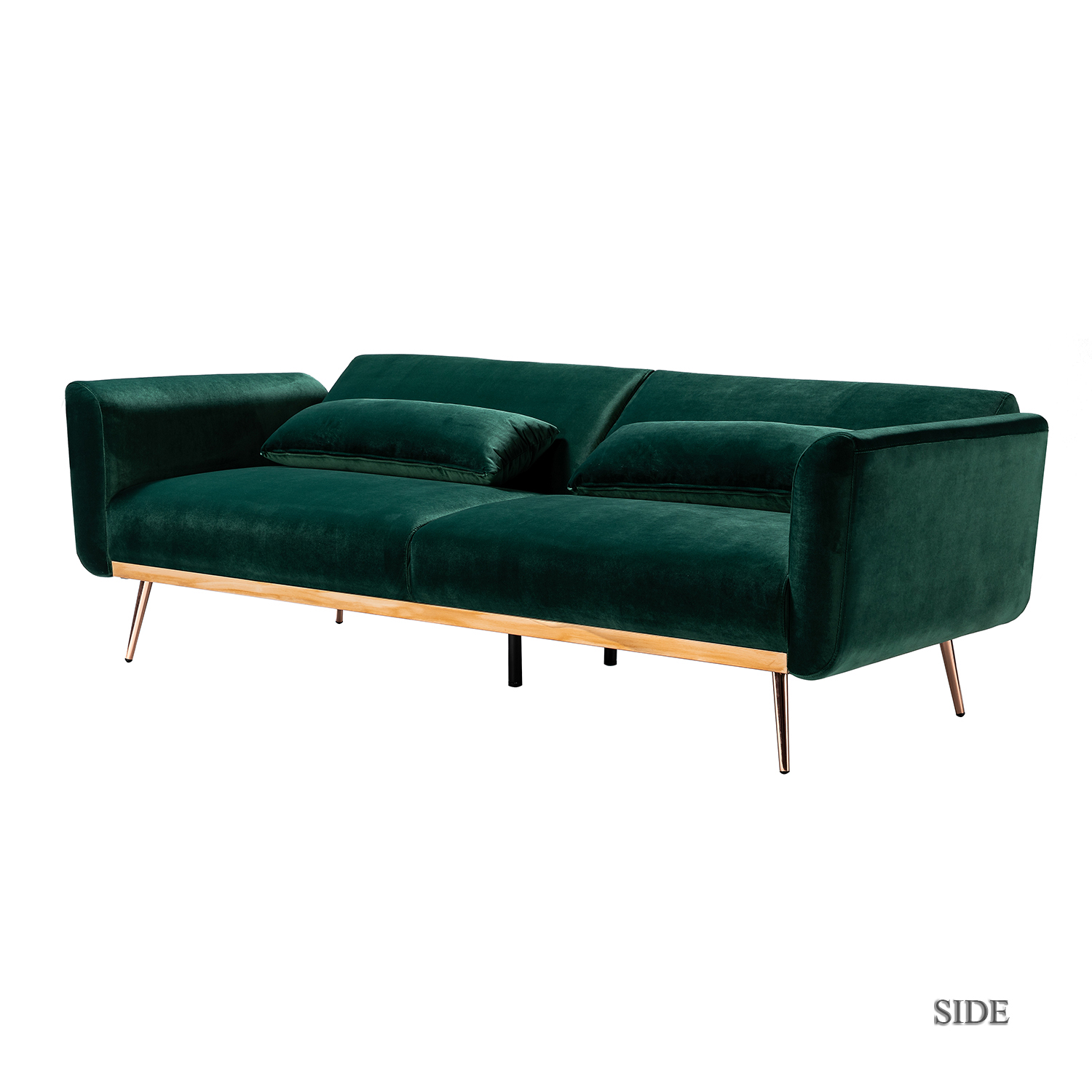 Cartier Green Velvet Convertible Sleeper Sofa with Rose Gold Legs 1 Cartier Green Velvet Convertible Sleeper Sofa with Rose Gold Legs