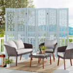 Carved Wooden 4-Panel Room Divider with Folding Design