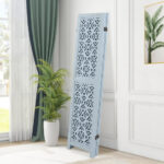 Carved Wooden 4-Panel Room Divider with Folding Design