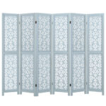 Carved Wooden 4-Panel Room Divider with Folding Design