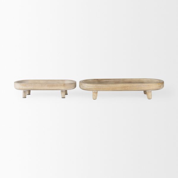 Carver Set of 2 Oblong White Washed Wood Footed Trays 3