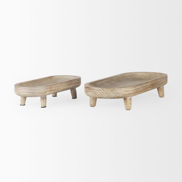Carver Set of 2 Oblong White Washed Wood Footed Trays 5