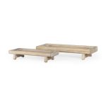 Carver Set of 2 Rectangular White Washed Wood Trays