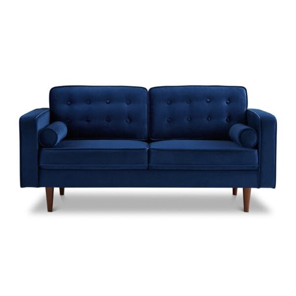 Blue Velvet Loveseat with Mid-Century Modern Design