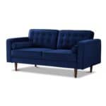 Blue Velvet Loveseat with Mid-Century Modern Design