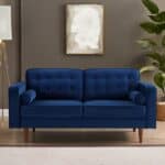 Blue Velvet Loveseat with Mid-Century Modern Design