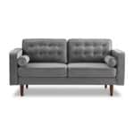 Grey Velvet Loveseat with Mid-Century Modern Design