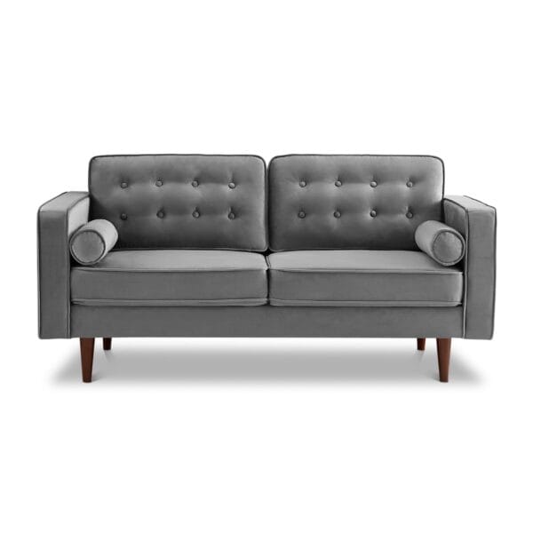 Grey Velvet Loveseat with Mid-Century Modern Design