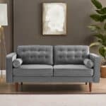 Grey Velvet Loveseat with Mid-Century Modern Design