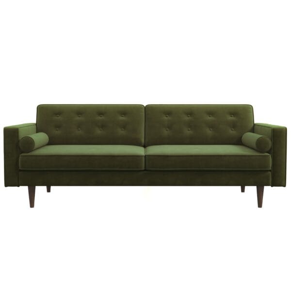 Green Velvet Mid-Century Modern Sofa With Removable Legs