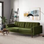 Green Velvet Mid-Century Modern Sofa With Removable Legs