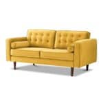 Yellow Velvet Loveseat with Mid-Century Modern Silhouette