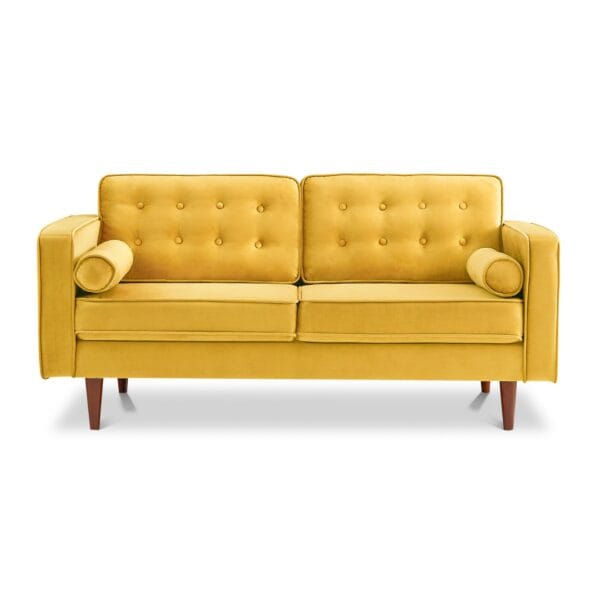 Yellow Velvet Loveseat with Mid-Century Modern Silhouette