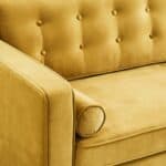 Yellow Velvet Loveseat with Mid-Century Modern Silhouette