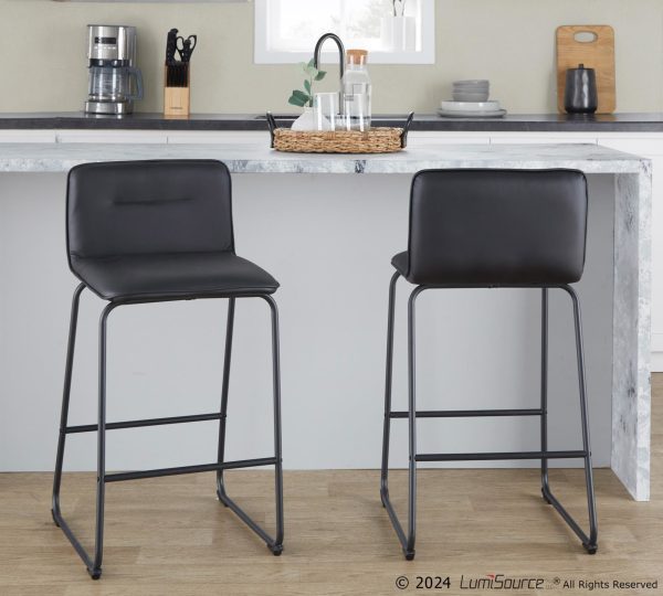 Casper 26 Inch Black Faux Leather Contemporary Counter Stools Set of 2 1