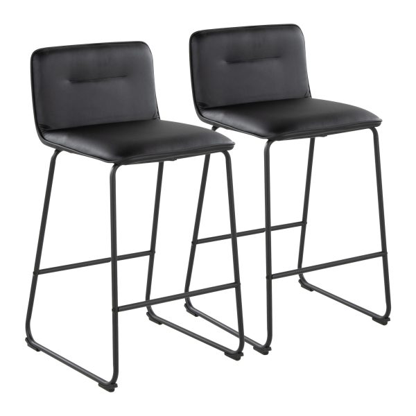 Casper 26 Inch Black Faux Leather Contemporary Counter Stools Set of 2 2