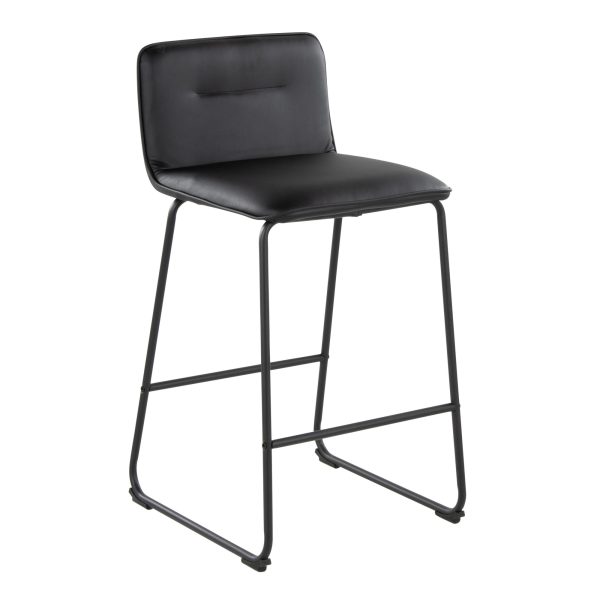 Casper 26 Inch Black Faux Leather Contemporary Counter Stools Set of 2 3