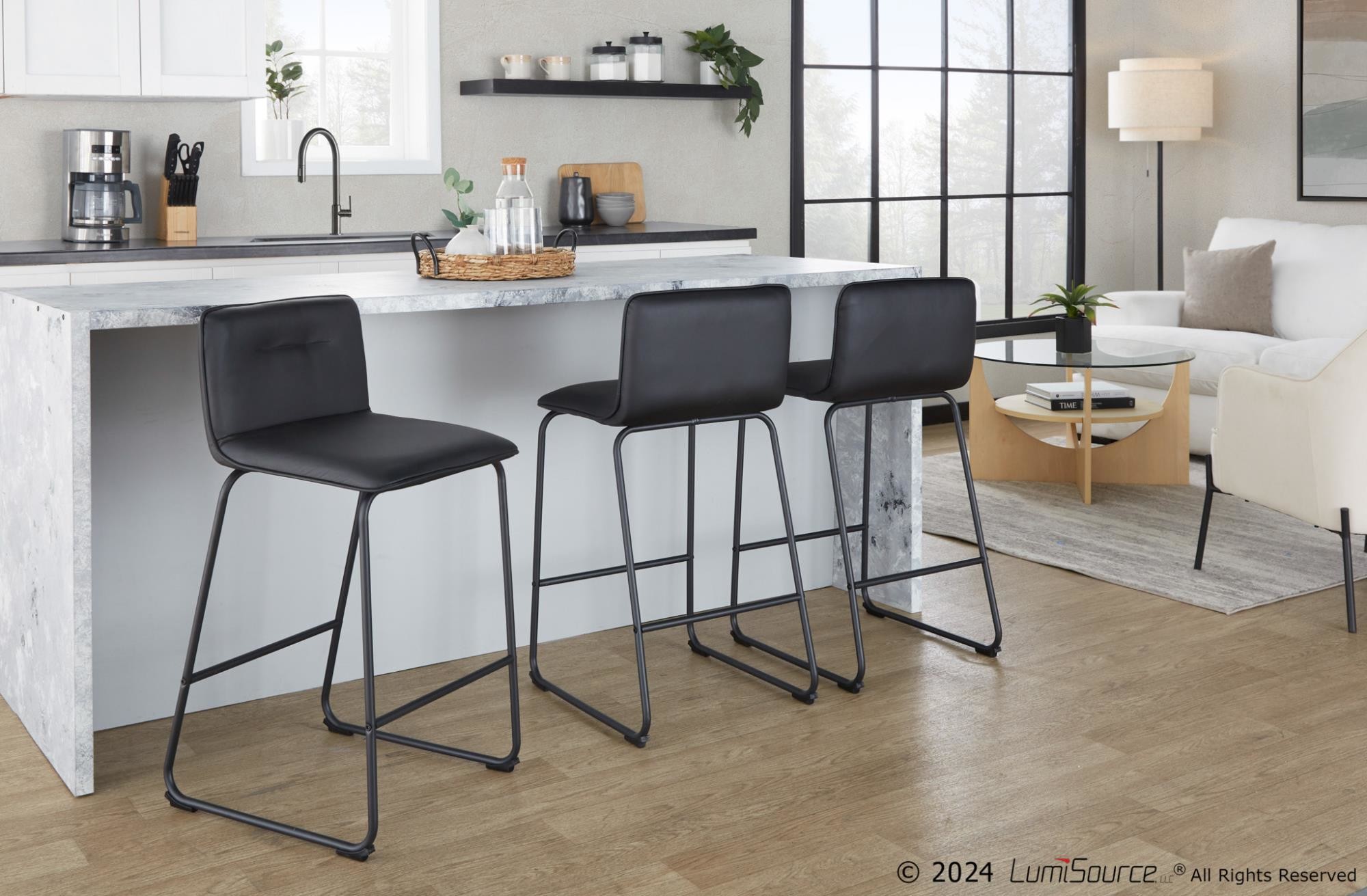 Casper 26-Inch Black Faux Leather Contemporary Counter Stools (Set of 2) 1 Casper 26-Inch Black Faux Leather Contemporary Counter Stools (Set of 2)
