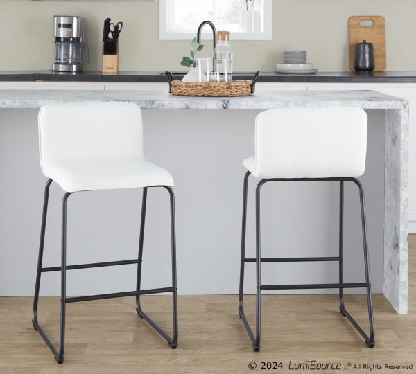 Casper 26 Inch Black Metal White Faux Leather Counter Stools Set of 2 1