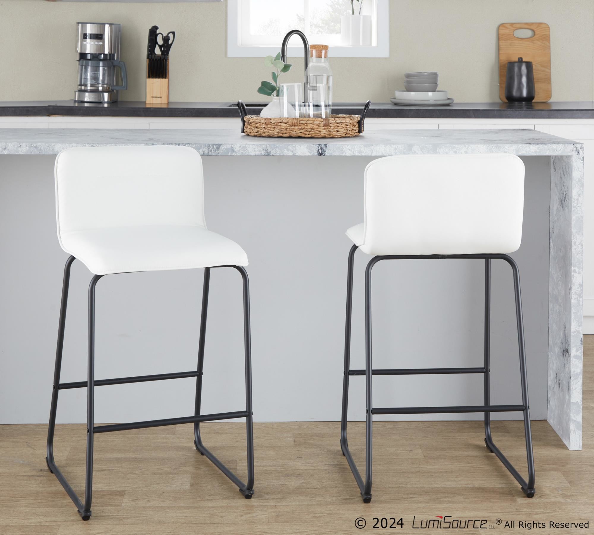 Casper 26-Inch Black Metal White Faux Leather Counter Stools (Set of 2) 2 Casper 26-Inch Black Metal White Faux Leather Counter Stools (Set of 2) - Image 2