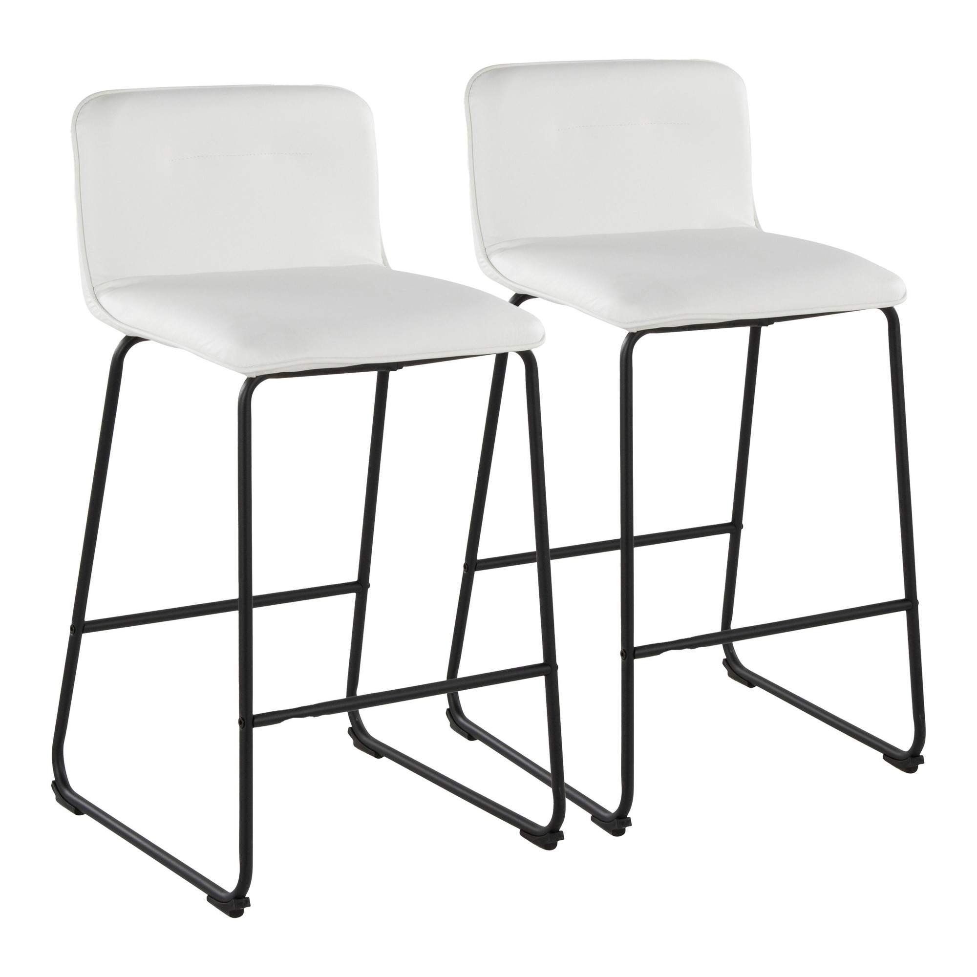 Casper 26-Inch Black Metal White Faux Leather Counter Stools (Set of 2) 3 Casper 26-Inch Black Metal White Faux Leather Counter Stools (Set of 2) - Image 3