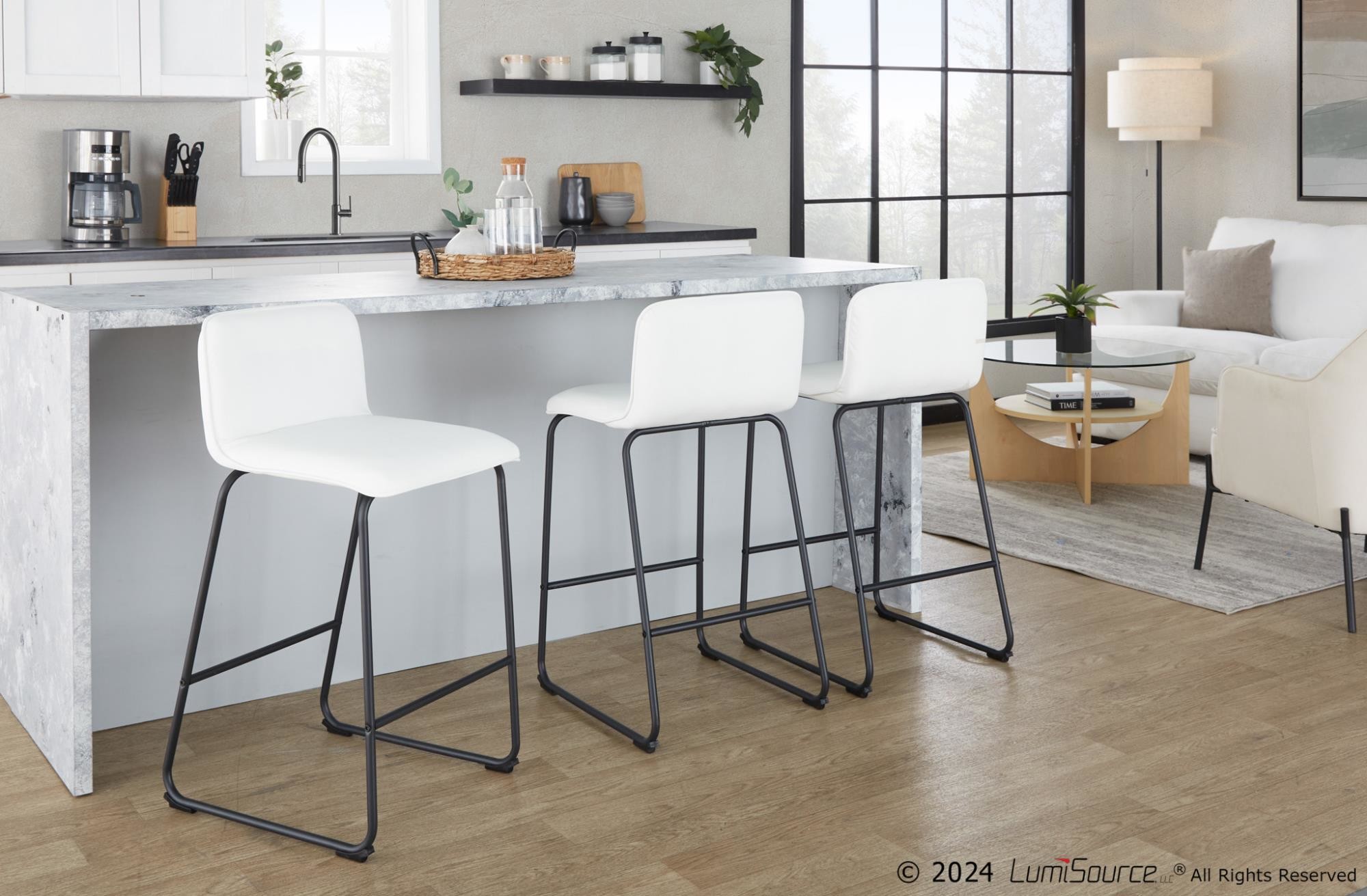 Casper 26-Inch Black Metal White Faux Leather Counter Stools (Set of 2) 1 Casper 26-Inch Black Metal White Faux Leather Counter Stools (Set of 2)