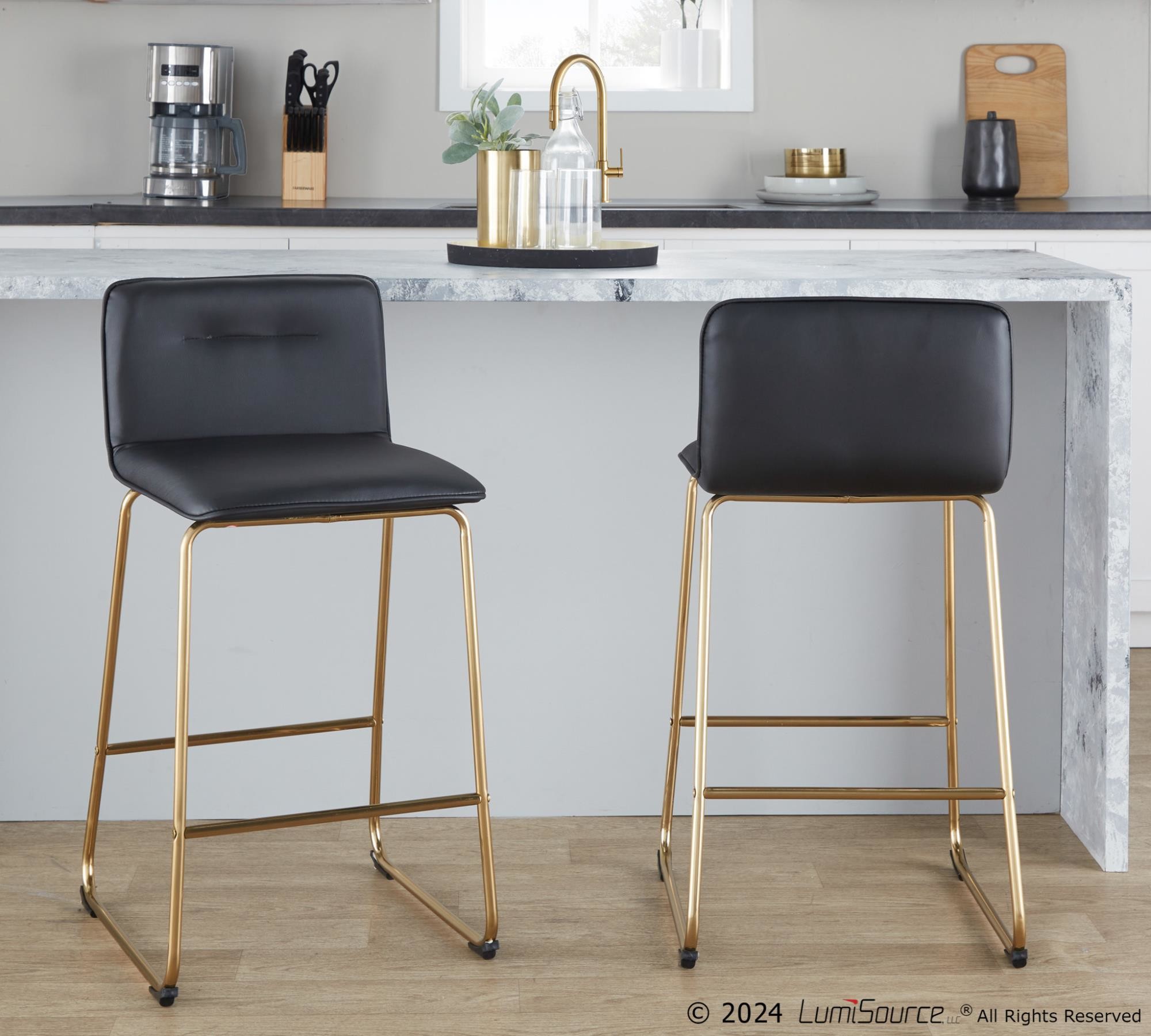 Casper 26-Inch Gold and Black Contemporary Counter Stools (Set of 2) 1 Casper 26-Inch Gold and Black Contemporary Counter Stools (Set of 2)