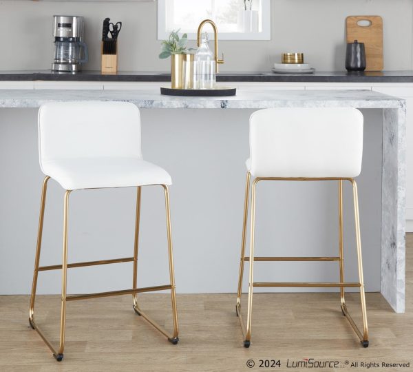 Casper 26 Inch Gold and White Contemporary Counter Stools Set of 2 1