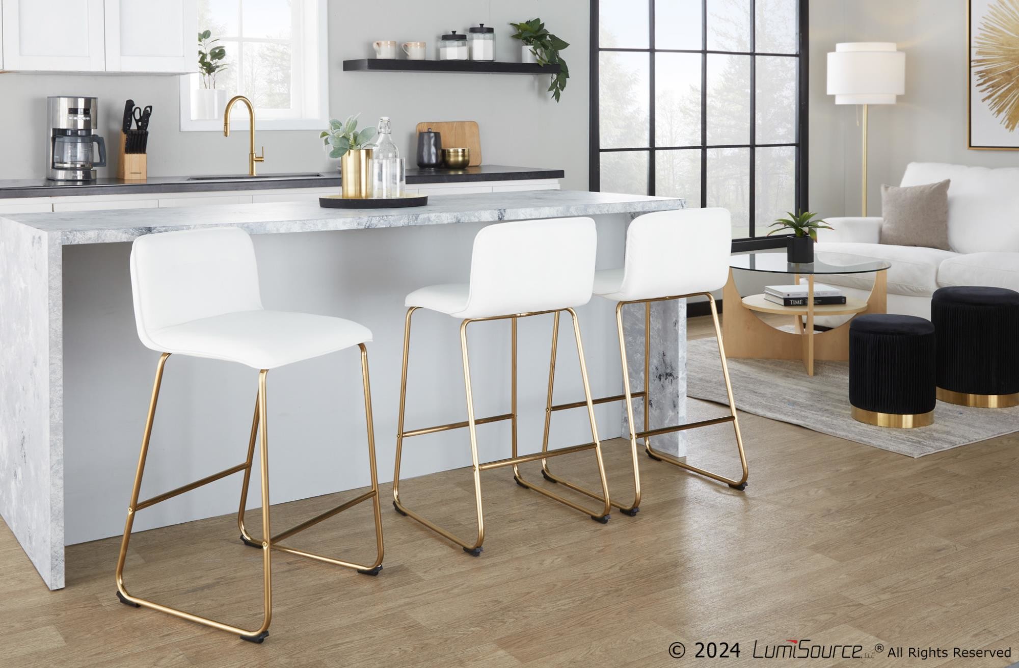 Casper 26-Inch Gold and White Contemporary Counter Stools (Set of 2) 1 Casper 26-Inch Gold and White Contemporary Counter Stools (Set of 2)