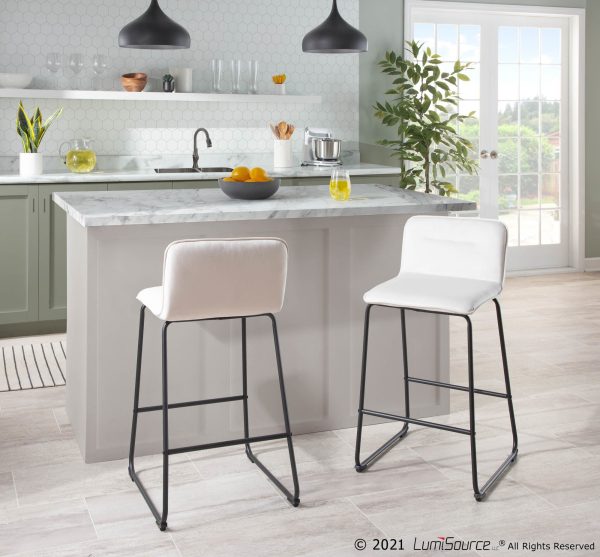 Casper Black Metal Cream Velvet Contemporary Counter Stool Set of 2 1