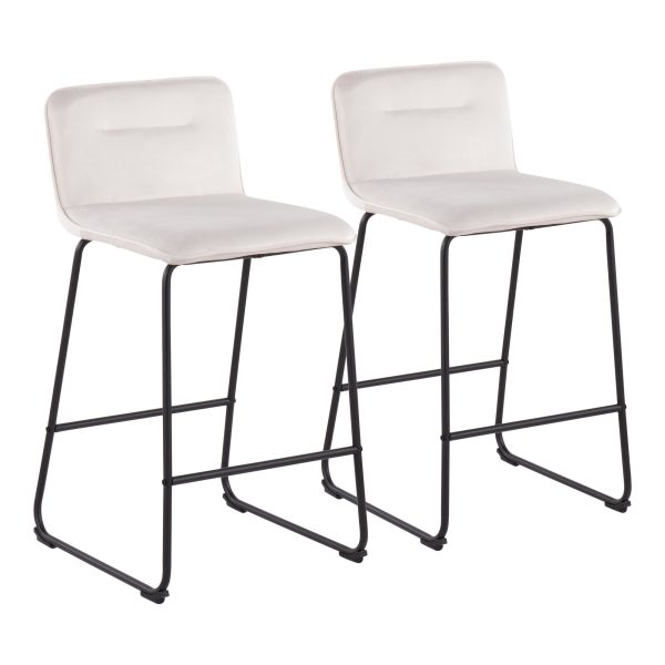 Casper Black Metal Cream Velvet Contemporary Counter Stool Set of 2 4