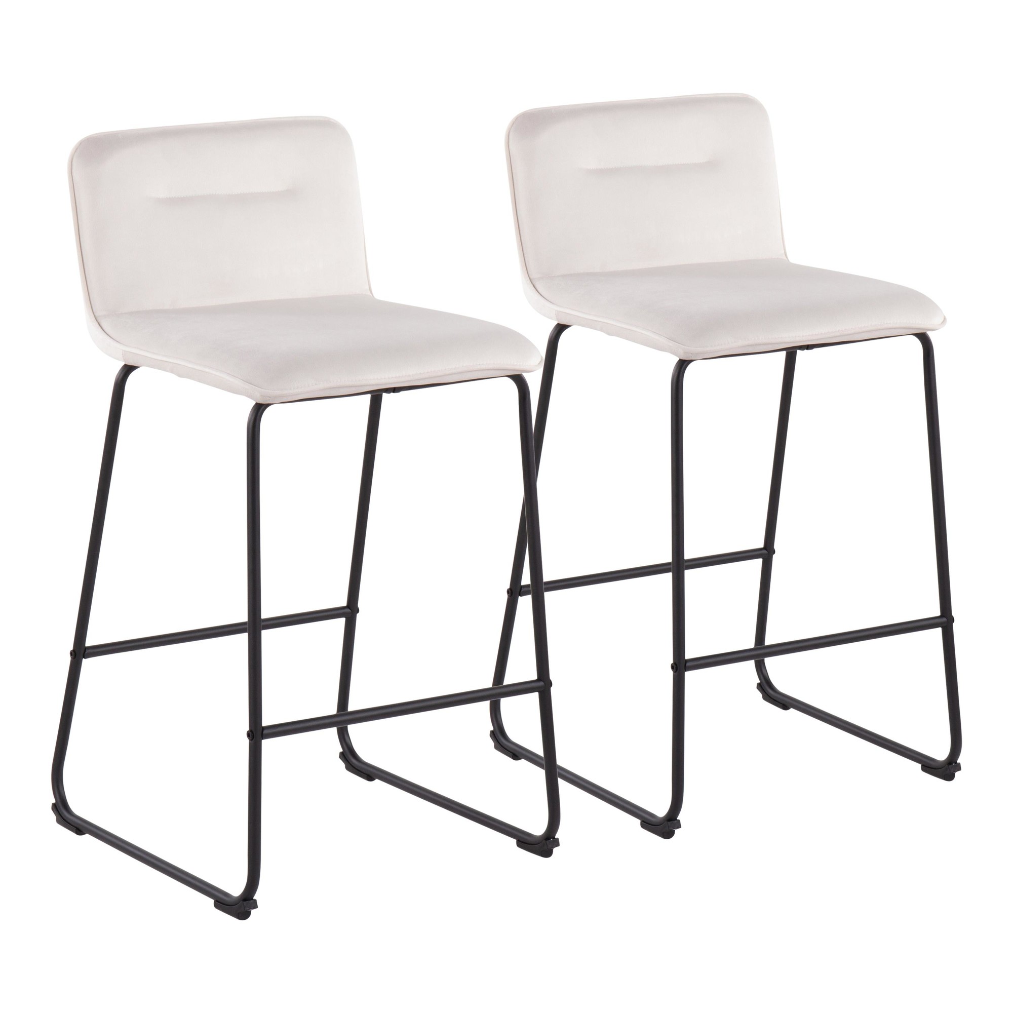 Casper Black Metal Cream Velvet Contemporary Counter Stool (Set of 2) 5 Casper Black Metal Cream Velvet Contemporary Counter Stool (Set of 2) - Image 5