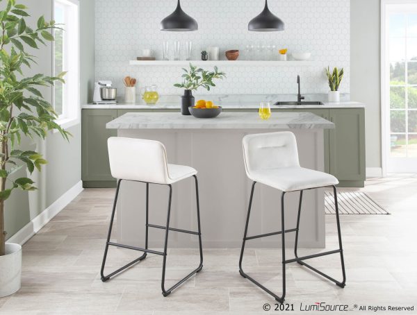 Casper Black Metal Cream Velvet Contemporary Counter Stool Set of 2