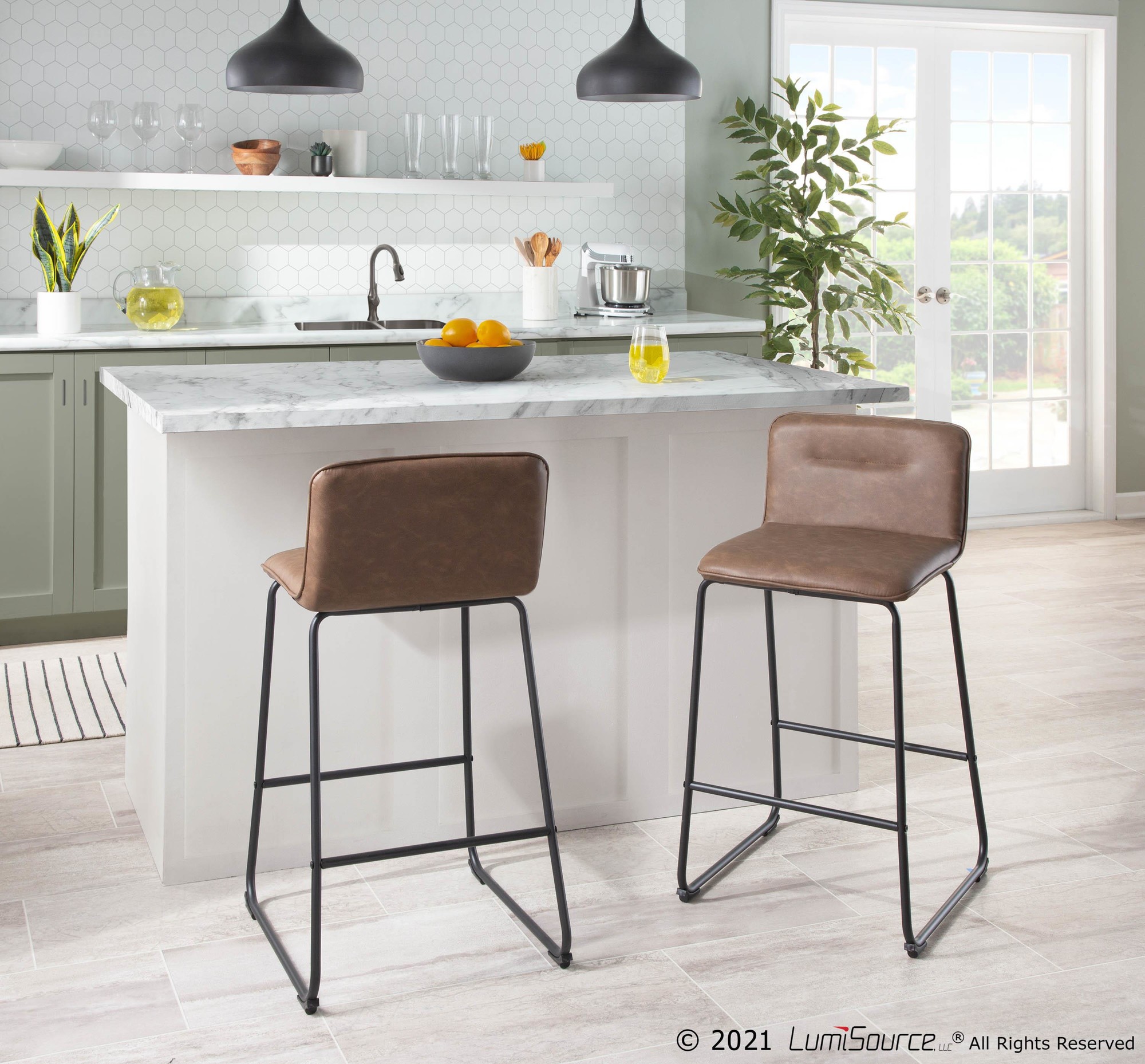 Casper Black Metal Espresso Contemporary Counter Stools (Set of 2) 2 Casper Black Metal Espresso Contemporary Counter Stools (Set of 2) - Image 2