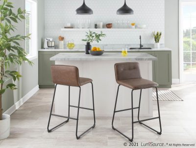 Casper Black Metal Espresso Contemporary Counter Stools (Set of 2)