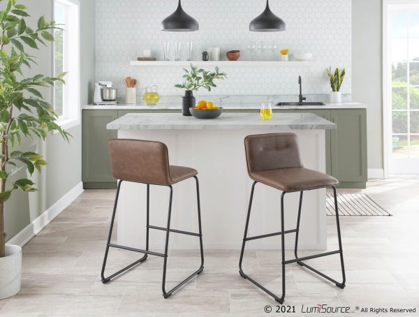 Casper Black Metal Espresso Contemporary Counter Stools Set of 2