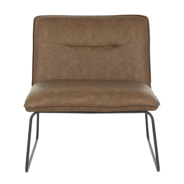 Casper Black Metal Espresso Faux Leather Industrial Accent Chair 5