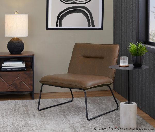 Casper Black Metal Espresso Faux Leather Industrial Accent Chair