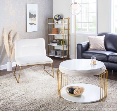 Casper Contemporary Cream Velvet Accent Chair with Gold Metal Legs