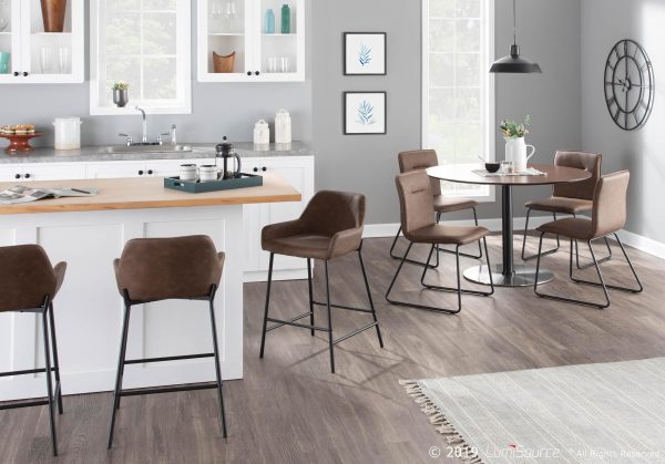 Casper Espresso Faux Leather Industrial Chairs Black Metal Set of 2 1