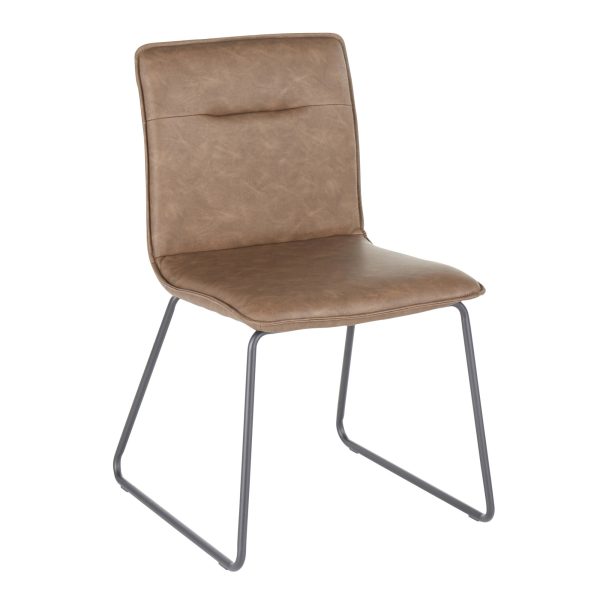 Casper Espresso Faux Leather Industrial Chairs Black Metal Set of 2 3