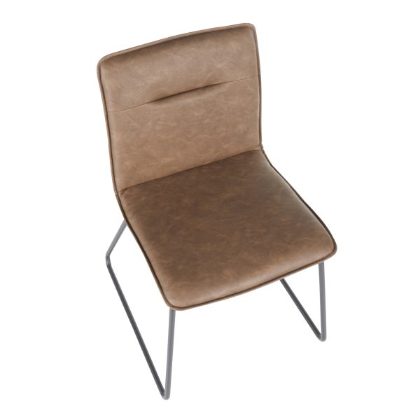 Casper Espresso Faux Leather Industrial Chairs Black Metal Set of 2 8