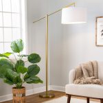 Casper Gold Contemporary Floor Lamp with Off-White Linen Shade