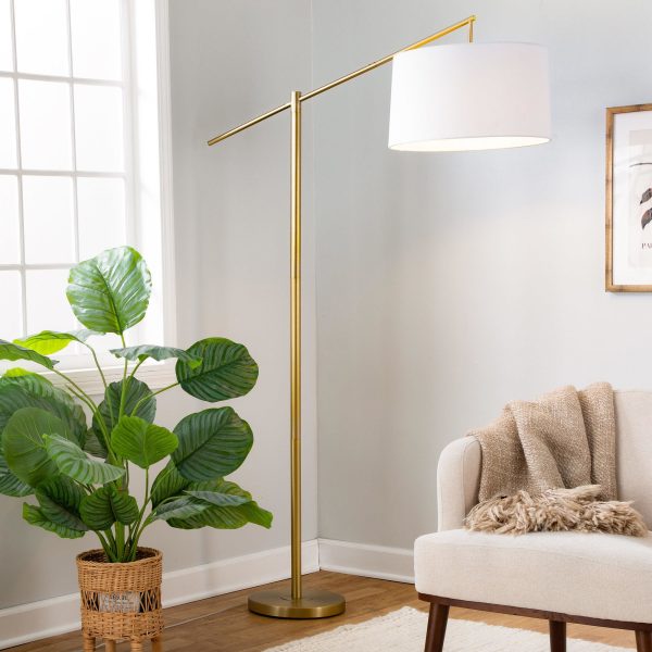 Casper Gold Contemporary Floor Lamp with Off White Linen Shade 1