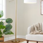 Casper Gold Contemporary Floor Lamp with Off-White Linen Shade
