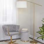 Casper Gold Contemporary Floor Lamp with Off-White Linen Shade