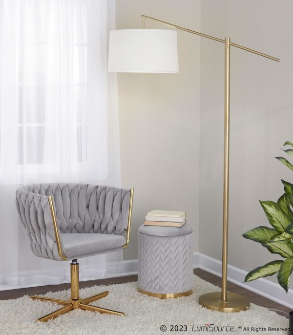Casper Gold Contemporary Floor Lamp with Off White Linen Shade 2