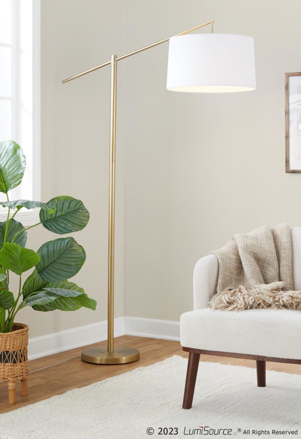 Casper Gold Contemporary Floor Lamp with Off White Linen Shade