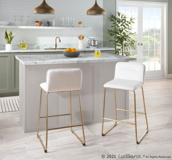 Casper Gold Cream Velvet Contemporary Counter Stools Set of 2 1