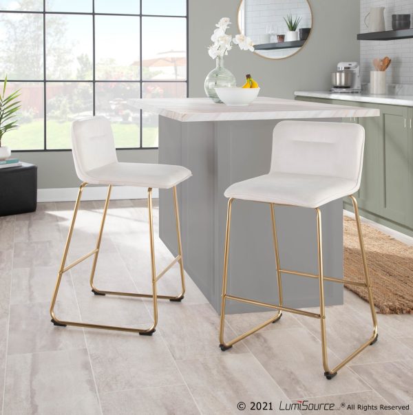 Casper Gold Cream Velvet Contemporary Counter Stools Set of 2 2